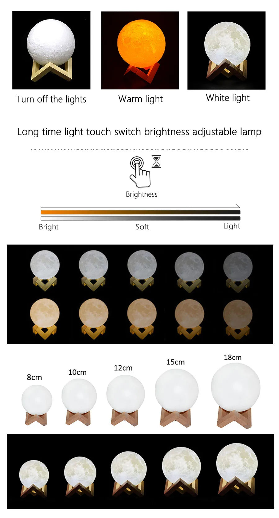 3D Print Rechargeable Moon Lamp LED Night Light