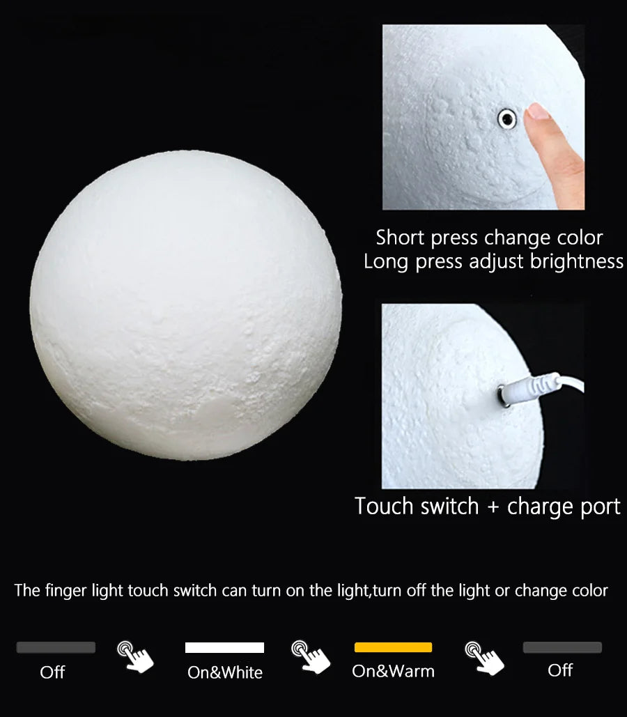 3D Print Rechargeable Moon Lamp LED Night Light